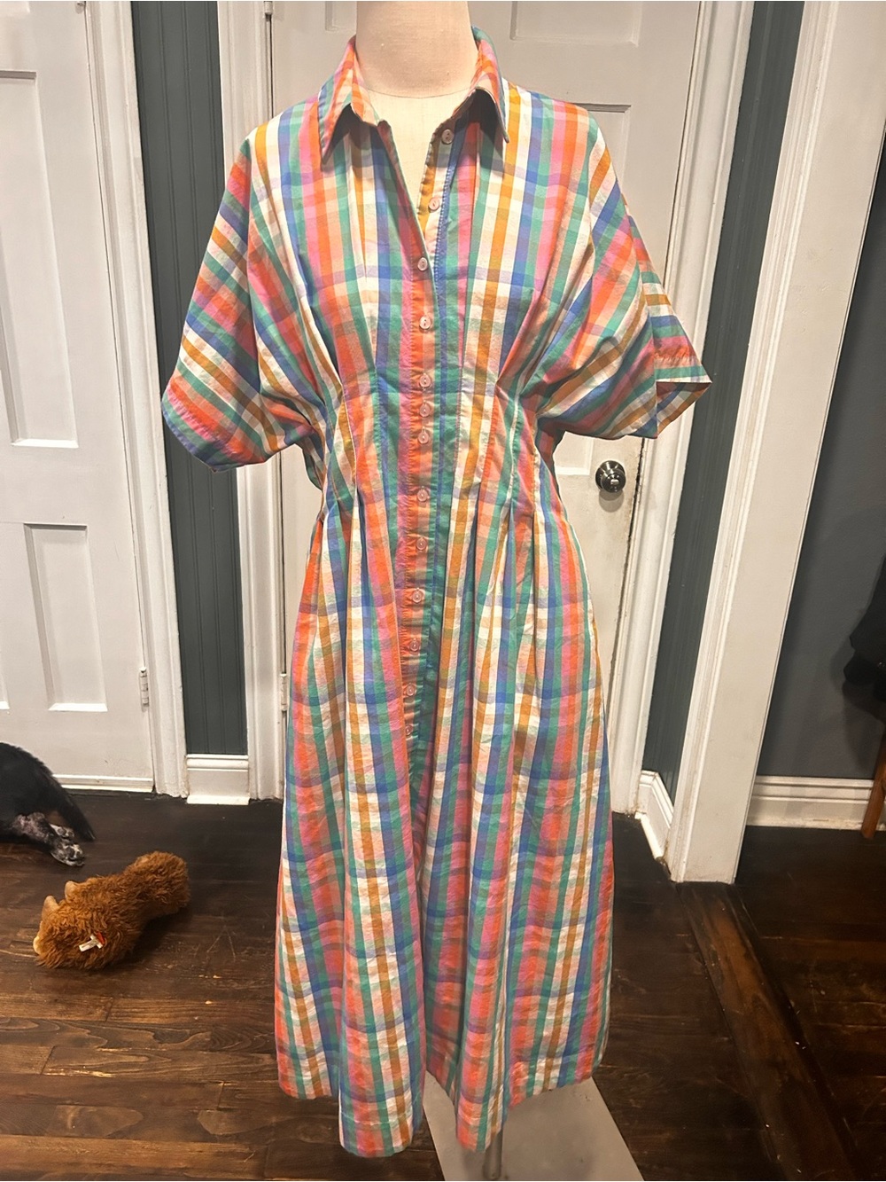 Anthropologie Exquise Multicolor Button-Front Midi Dress - Relaxed Fit L